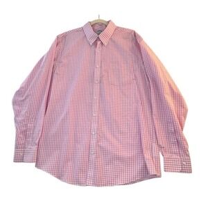 Brooks Brothers Mens Shirt 17 - 6/7 Pink White Check Regent Fit Button Down
